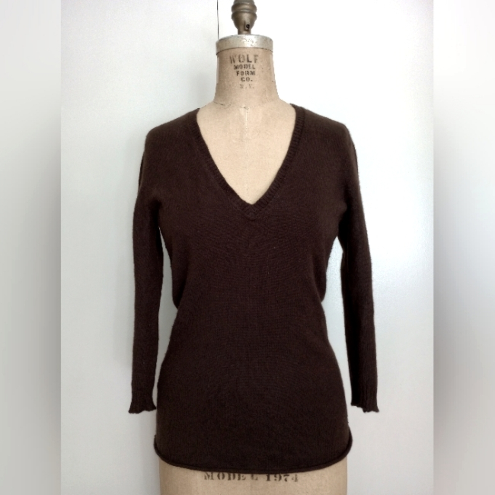 BROWN CASHMERE V NECK SWEATER J CREW